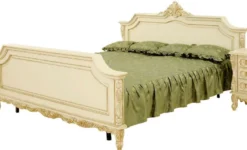 Casa Padrino Luxus Barock Doppelbett Creme / Beige - Prunkvolles Massivholz Bett - Luxus Schlafzimmer Möbel im Barockstil - Barock Schlafzimmer Möbel - Edel & Prunkvoll