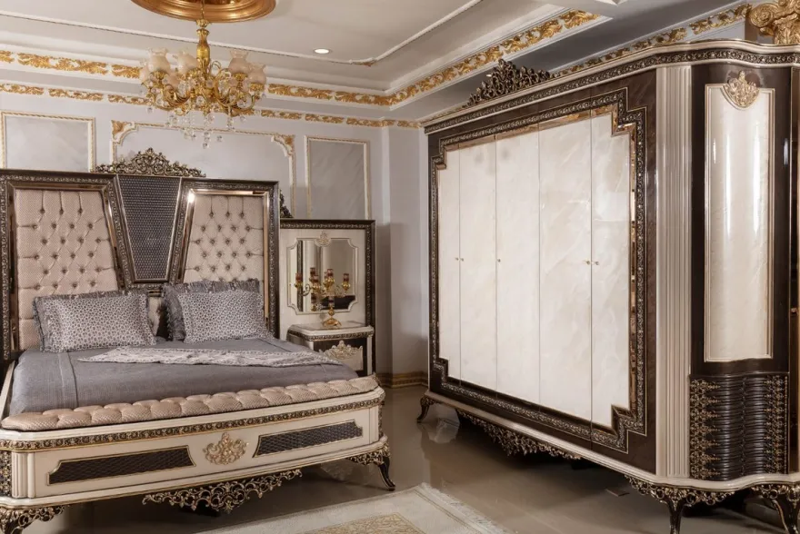Casa Padrino Luxus Barock Doppelbett und 2 Nachtkommoden