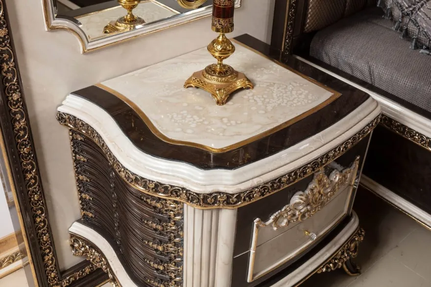 Casa Padrino Luxus Barock Doppelbett und 2 Nachtkommoden