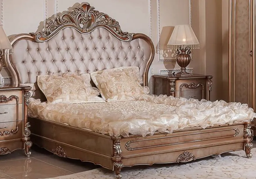 Casa Padrino Luxus Barock Doppelbett Grau / Kupfer / Silber - Prunkvolles Massivholz Bett - Luxus Schlafzimmer Möbel im Barockstil - Barock Möbel - Barock Einrichtung - Edel & Prunkvoll