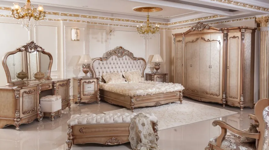 Casa Padrino Luxus Barock Doppelbett Grau / Kupfer / Silber - Prunkvolles Massivholz Bett - Luxus Schlafzimmer Möbel im Barockstil - Barock Möbel - Barock Einrichtung - Edel & Prunkvoll