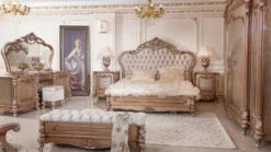 Casa Padrino Luxus Barock Doppelbett Grau / Kupfer / Silber - Prunkvolles Massivholz Bett - Luxus Schlafzimmer Möbel im Barockstil - Barock Möbel - Barock Einrichtung - Edel & Prunkvoll