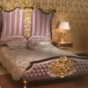 Casa Padrino Luxus Barock Doppelbett Rosa / Dunkelbraun / Gold - Edles Massivholz Bett mit Kopfteil - Prunkvolle Schlafzimmer Möbel im Barockstil