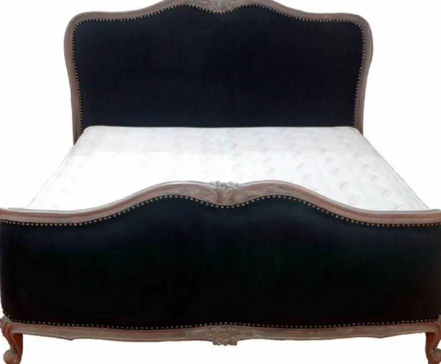 Casa Padrino Luxus Barock Doppelbett Schwarz / Antik Braun - Edles Massivholz Bett mit Kopfteil - Barock Schlafzimmer Möbel