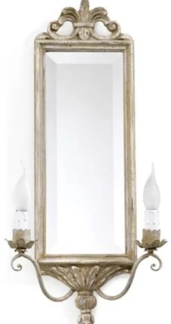 Casa Padrino Luxus Barock Doppel Wandleuchte mit Spiegel Antik Beige 33 x 13 x H. 65 cm - Prunkvolle Wandlampe im Barockstil - Barock Leuchten - Luxus Qualität - Made in Italy