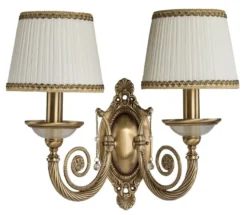 Casa Padrino Luxus Barock Doppel Wandleuchte Messing mit Patina / Weiß / Gold H. 34 cm