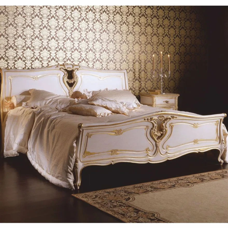 Casa Padrino Luxus Barock Doppelbett Weiß / Gold - Barock Möbel - Made in Italy
