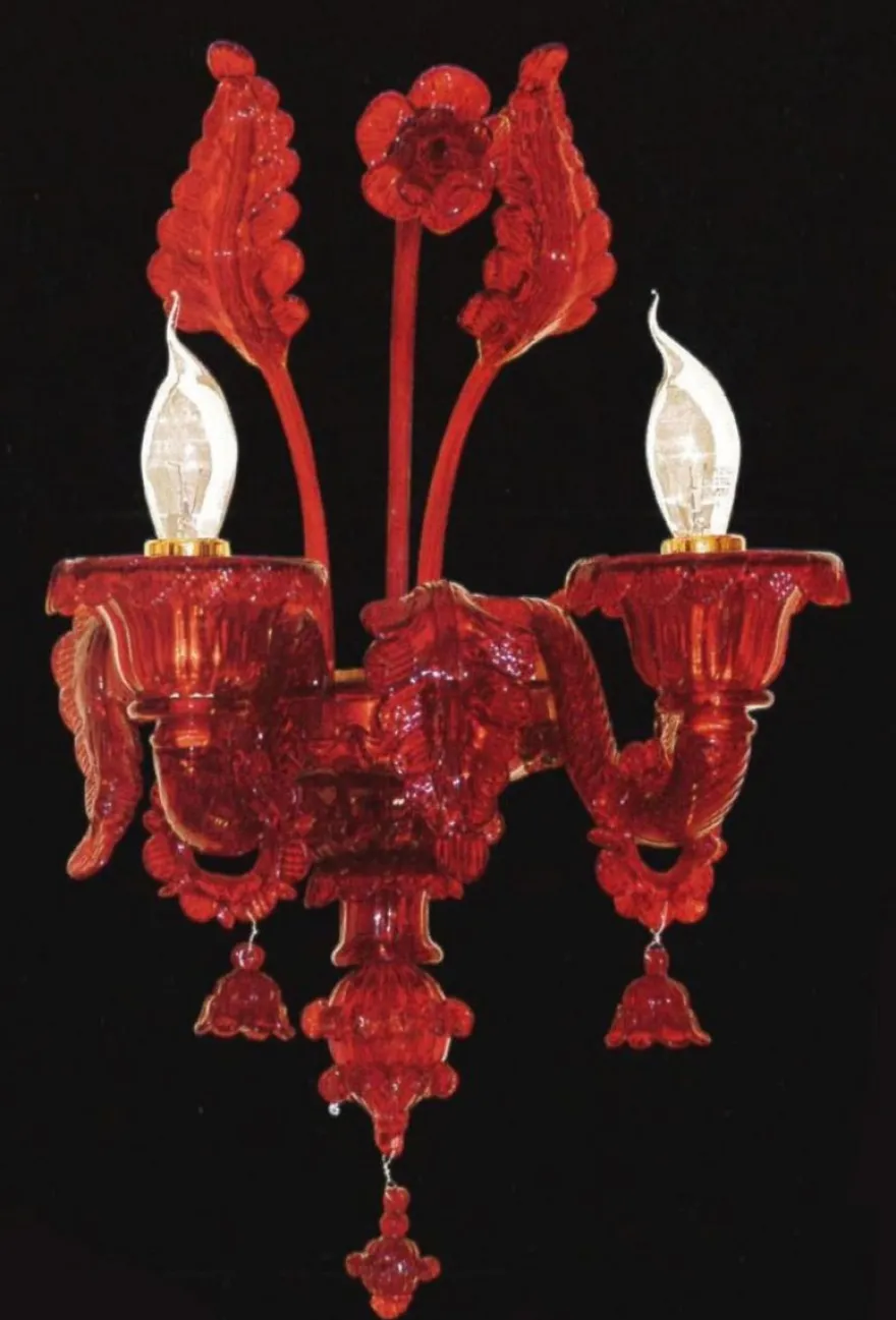 Casa Padrino Luxus Barock Doppel Wandleuchte Rot 25 x 25 x H. 48 cm - Prunkvolle Barockstil Murano Glas Wandlampe - Barock Leuchten - Luxus Qualität - Made in Italy