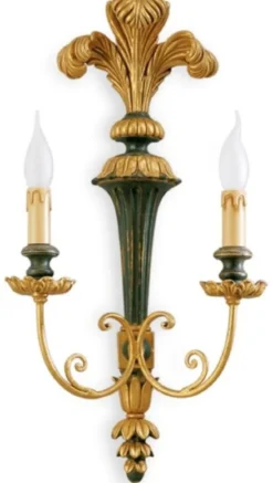 Casa Padrino Luxus Barock Doppel Wandleuchte Gold / Grün 31 x 16 x H. 60 cm - Prunkvolle Barockstil Wandlampe - Barock Leuchten - Luxus Qualität - Made in Italy