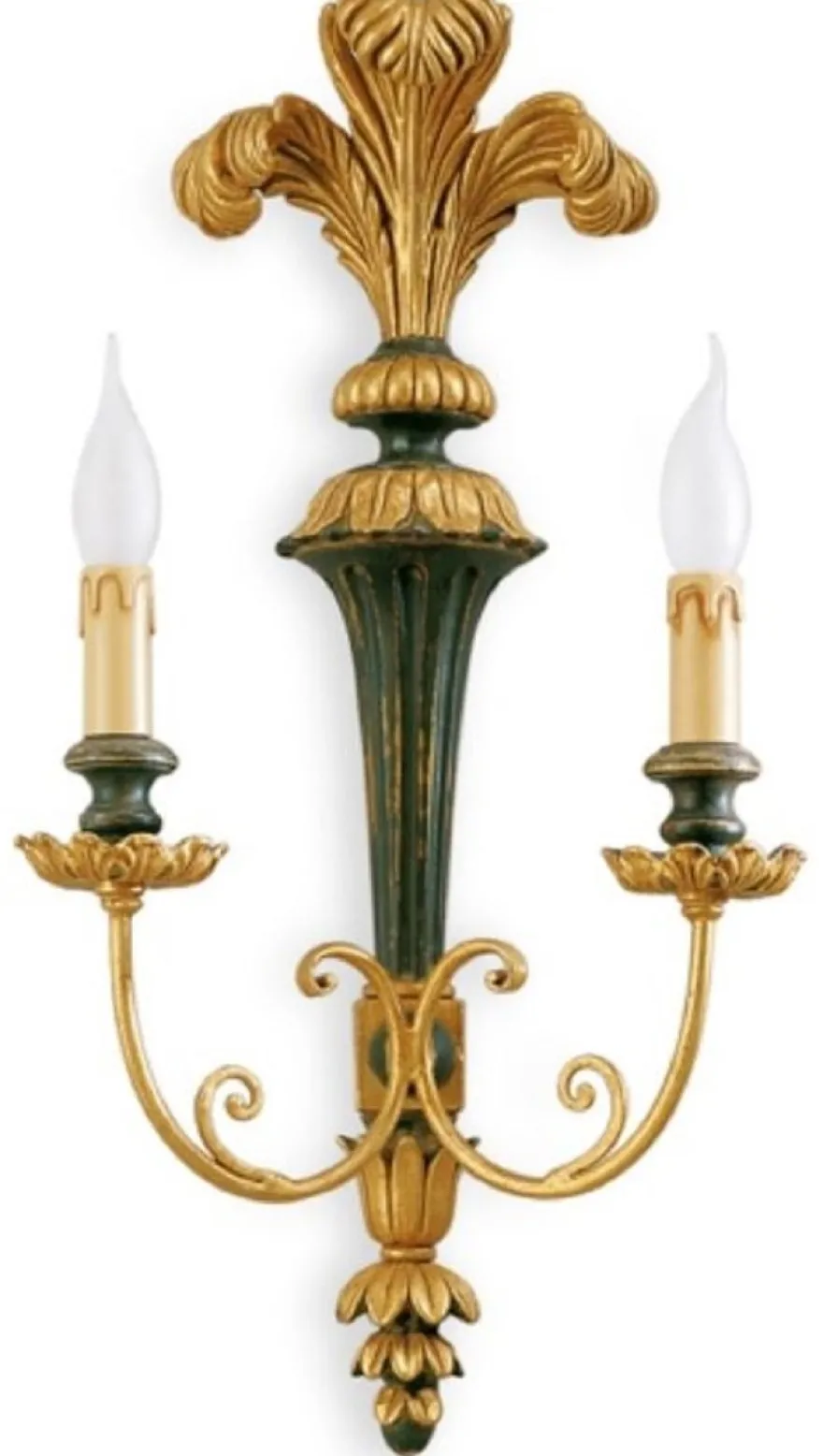 Casa Padrino Luxus Barock Doppel Wandleuchte Gold / Grün 31 x 16 x H. 60 cm - Prunkvolle Barockstil Wandlampe - Barock Leuchten - Luxus Qualität - Made in Italy
