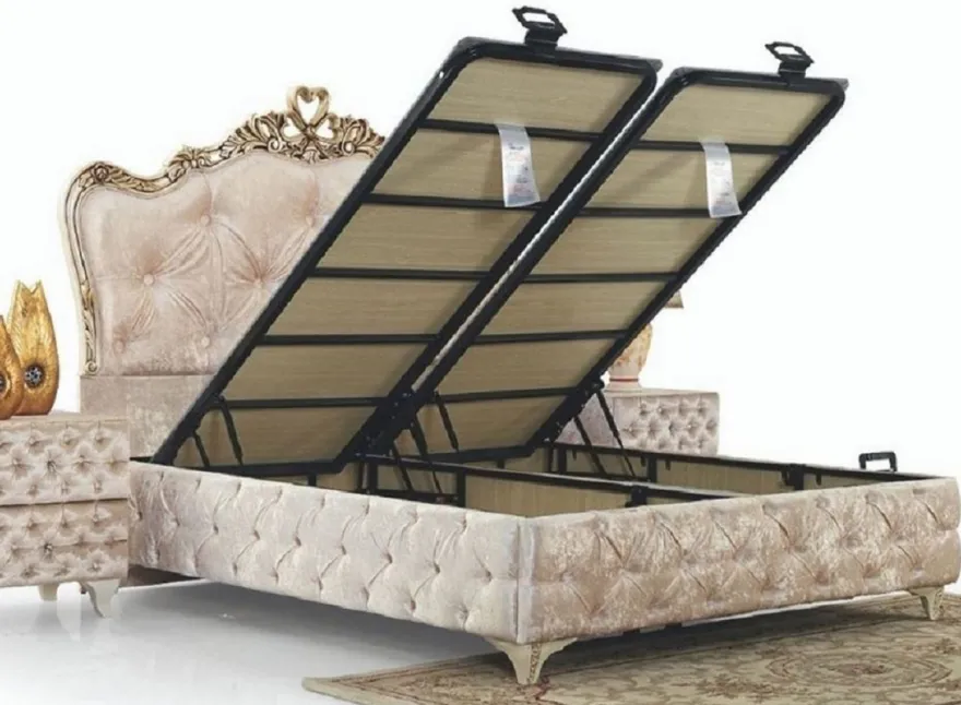 Casa Padrino Luxus Barock Doppelbett Beige / Cremefarben / Braun - Verschiedene Größen - Handgefertigtes Massivholz Bett im Barockstil - Barock Schlafzimmer & Hotel Möbel - Edel & Prunkvoll