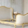 Casa Padrino Luxus Barock Doppelbett Creme / Gold - Massivholz Bett - Schlafzimmer Möbel im Barockstil - Edel & Prunkvoll