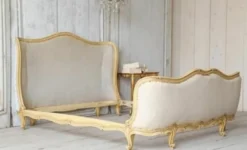 Casa Padrino Luxus Barock Doppelbett Creme / Gold - Massivholz Bett - Schlafzimmer Möbel im Barockstil - Edel & Prunkvoll