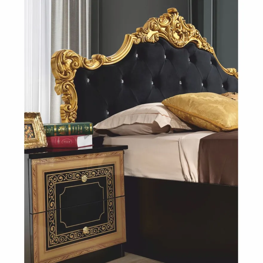 Casa Padrino Luxus Barock Doppelbett mit Glitzersteinen Schwarz / Gold - Barockstil Schlafzimmer Möbel