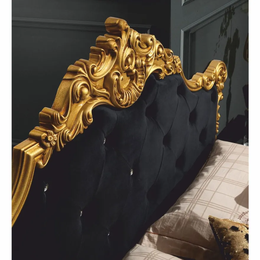 Casa Padrino Luxus Barock Doppelbett mit Glitzersteinen Schwarz / Gold - Barockstil Schlafzimmer Möbel