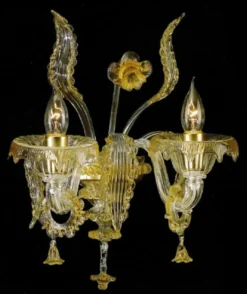 Casa Padrino Luxus Barock Doppel Wandleuchte Bernstein 30 x 25 x H. 40 cm - Prunkvolle Barockstil Murano Glas Wandlampe - Barock Leuchten - Luxus Qualität - Made in Italy