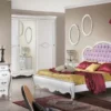 Casa Padrino Luxus Barock Doppelbett Lila / Weiß / Gold - Prunkvolles Massivholz Bett im Barockstil - Barock Schlafzimmer & Hotel Möbel - Luxus Qualität - Made in Italy