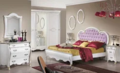 Casa Padrino Luxus Barock Doppelbett Lila / Weiß / Gold - Prunkvolles Massivholz Bett im Barockstil - Barock Schlafzimmer & Hotel Möbel - Luxus Qualität - Made in Italy