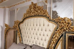 Casa Padrino Luxus Barock Doppelbett Gold / Weiß / Blau / Gold - Prunkvolles Massivholz Bett mit verspiegeltem Kopfteil - Schlafzimmer Möbel im Barockstil - Edel & Prunkvoll