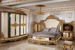 Casa Padrino Luxus Barock Doppelbett Gold / Weiß / Blau / Gold - Prunkvolles Massivholz Bett mit verspiegeltem Kopfteil - Schlafzimmer Möbel im Barockstil - Edel & Prunkvoll