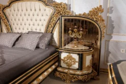 Casa Padrino Luxus Barock Doppelbett Gold / Weiß / Blau / Gold - Prunkvolles Massivholz Bett mit verspiegeltem Kopfteil - Schlafzimmer Möbel im Barockstil - Edel & Prunkvoll