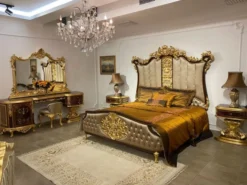 Casa Padrino Luxus Barock Doppelbett Silber / Dunkelbraun / Gold - Edles Massivholz Bett mit Kopfteil - Prunkvolle Schlafzimmer Möbel im Barockstil
