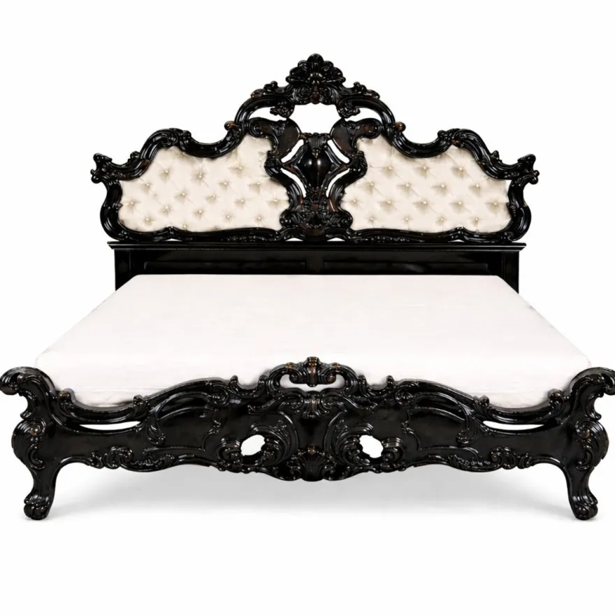 Casa Padrino Luxus Barock Doppelbett Schwarz / Gold - Barock Schlafzimmer Möbel