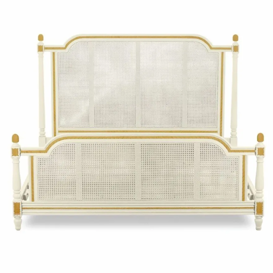 Casa Padrino Luxus Barock Doppelbett Elfenbein / Gold - Barockstil Schlafzimmer Möbel