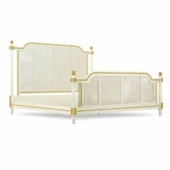 Casa Padrino Luxus Barock Doppelbett Elfenbein / Gold - Barockstil Schlafzimmer Möbel