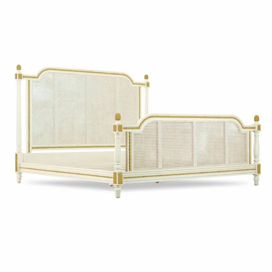 Casa Padrino Luxus Barock Doppelbett Elfenbein / Gold - Barockstil Schlafzimmer Möbel