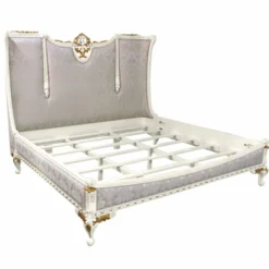 Casa Padrino Luxus Barock Doppelbett Silber / Weiß / Gold - Barockstil Schlafzimmer Möbel