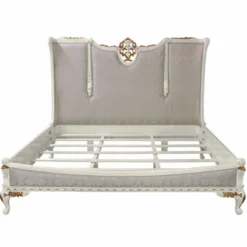 Casa Padrino Luxus Barock Doppelbett Silber / Weiß / Gold - Barockstil Schlafzimmer Möbel
