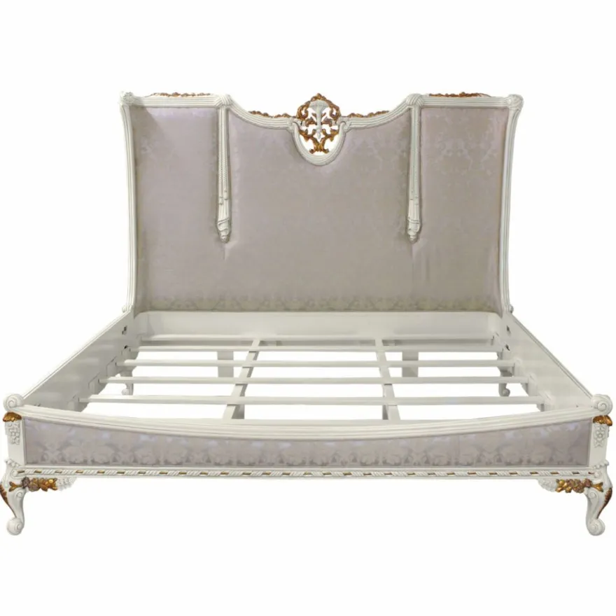 Casa Padrino Luxus Barock Doppelbett Silber / Weiß / Gold - Barockstil Schlafzimmer Möbel
