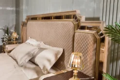 Casa Padrino Luxus Barock Doppelbett mit 2 Nachtkommoden Grau / Dunkelbraun / Gold - Barock Möbel