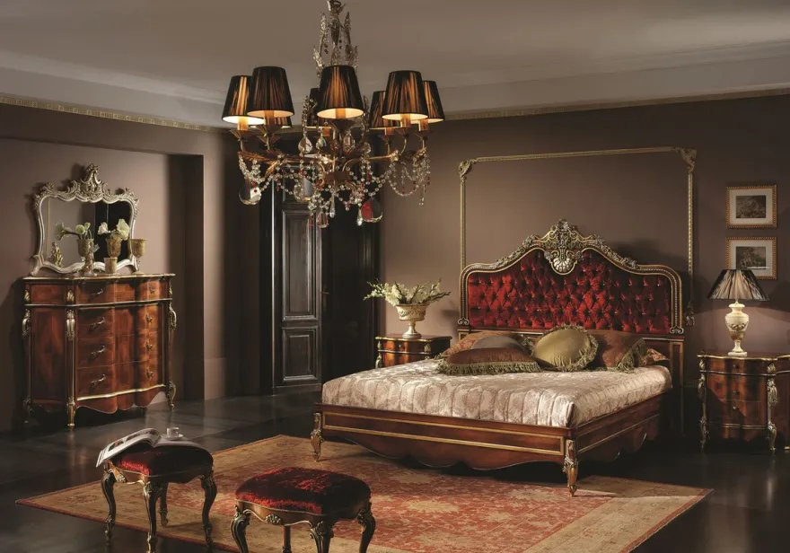 Casa Padrino Luxus Barock Doppelbett Bordeauxrot / Braun / Gold / Silber - Prunkvolles Massivholz Bett mit Swarovski Kristallglas - Barock Schlafzimmer Möbel - Luxus Qualität - Made in Italy