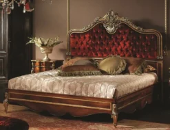 Casa Padrino Luxus Barock Doppelbett Bordeauxrot / Braun / Gold / Silber - Prunkvolles Massivholz Bett mit Swarovski Kristallglas - Barock Schlafzimmer Möbel - Luxus Qualität - Made in Italy