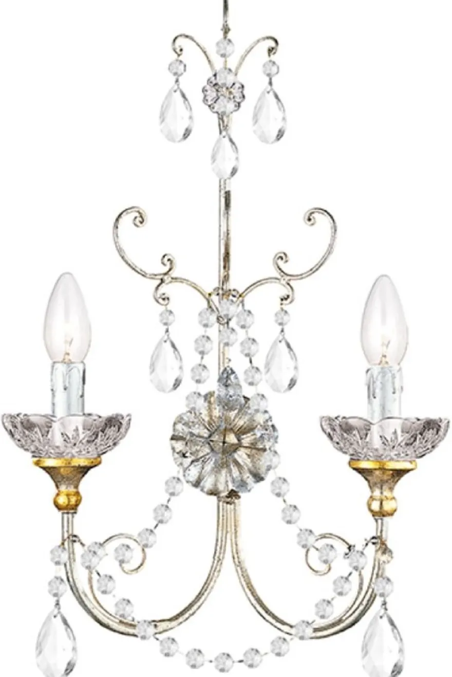 Casa Padrino Luxus Barock Doppel Wandleuchte Antik Silber / Antik Gold 35 x 13 x H. 49 cm - Barockstil Wandlampe mit Swarovski Kristallglas - Barock Leuchten - Luxus Qualität - Made in Italy