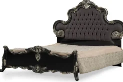 Casa Padrino Luxus Barock Doppelbett Anthrazit Grau / Schwarz / Silber - Prunkvolles Massivholz Bett - Luxus Schlafzimmer Möbel im Barockstil - Barock Schlafzimmer Möbel - Edel & Prunkvoll