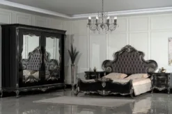 Casa Padrino Luxus Barock Doppelbett Anthrazit Grau / Schwarz / Silber - Prunkvolles Massivholz Bett - Luxus Schlafzimmer Möbel im Barockstil - Barock Schlafzimmer Möbel - Edel & Prunkvoll