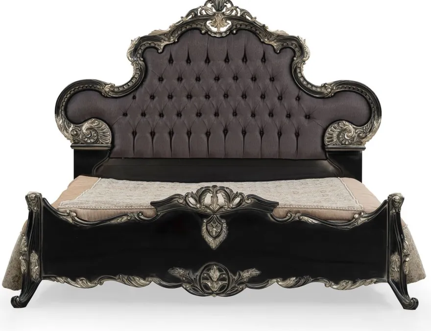 Casa Padrino Luxus Barock Doppelbett Anthrazit Grau / Schwarz / Silber - Prunkvolles Massivholz Bett - Luxus Schlafzimmer Möbel im Barockstil - Barock Schlafzimmer Möbel - Edel & Prunkvoll