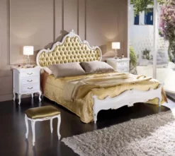 Casa Padrino Luxus Barock Doppelbett Gold / Weiß - Prunkvolles Massivholz Bett - Barock Schlafzimmer Möbel - Luxus Qualität - Made in Italy