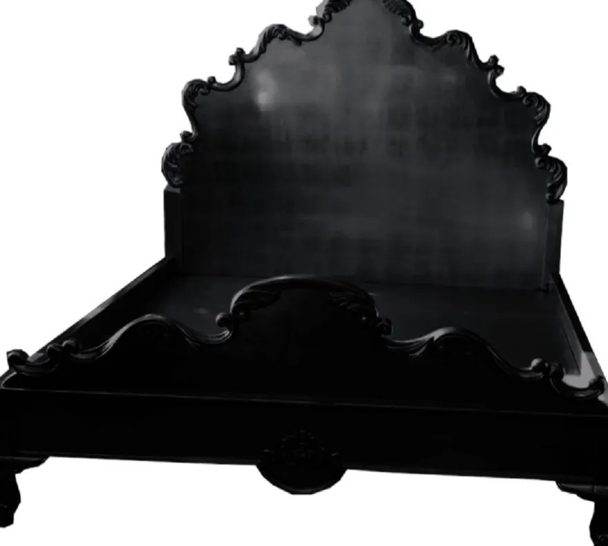 Casa Padrino Luxus Barock Doppelbett Schwarz - Prunkvolles Massivholz Bett mit Kopfteil - Schlafzimmer Möbel im Barockstil - Edel & Prunkvoll