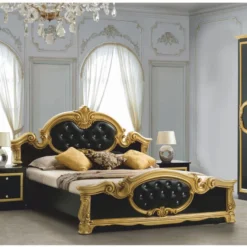 Casa Padrino Luxus Barock Doppelbett mit Glitzersteinen Schwarz / Gold - Schlafzimmer Möbel