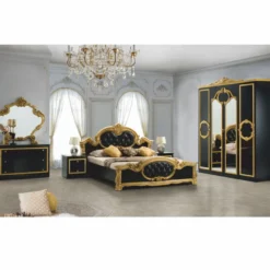 Casa Padrino Luxus Barock Doppelbett mit Glitzersteinen Schwarz / Gold - Schlafzimmer Möbel