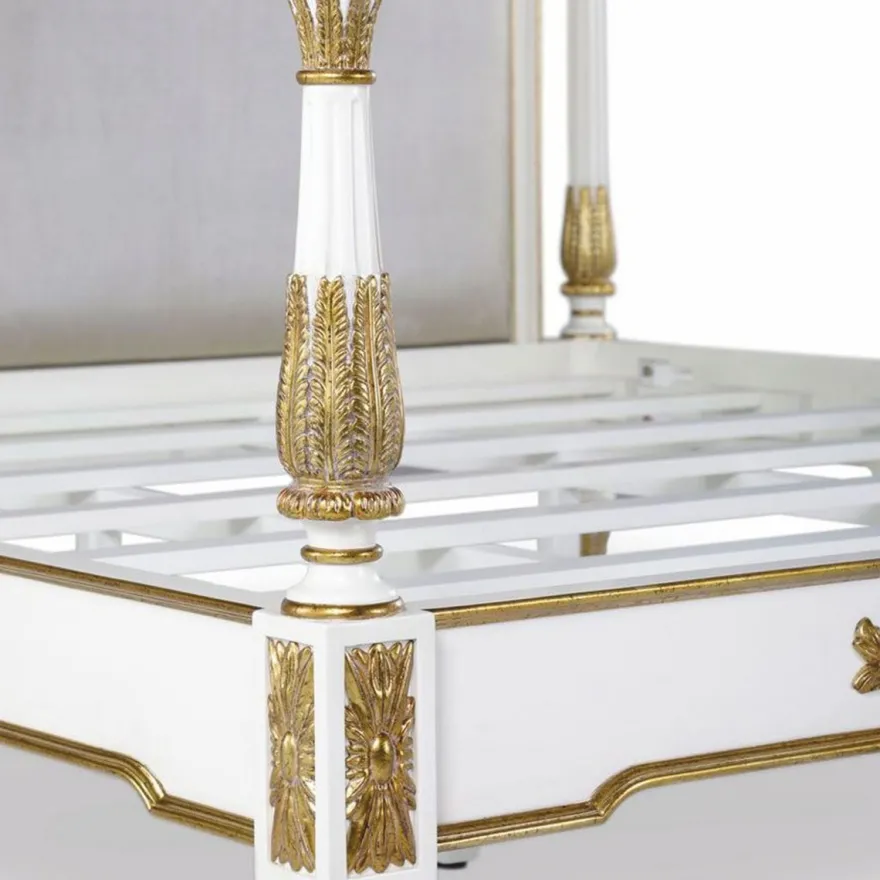 Casa Padrino Luxus Barock Doppelbett Weiß / Gold / Silbergrau - Barockstil Schlafzimmer Möbel