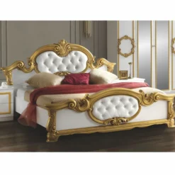 Casa Padrino Luxus Barock Doppelbett Weiß / Gold 160 x 200 cm - Barockstil Schlafzimmer Möbel