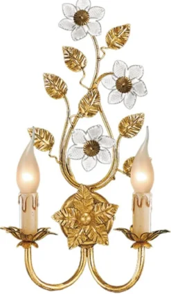 Casa Padrino Luxus Barock Doppel Wandleuchte Gold mit Patina 25 x 11 x H. 43 cm - Elegante Barockstil Wandlampe mit edlem Murano Glas - Barock Leuchten - Luxus Qualität - Made in Italy