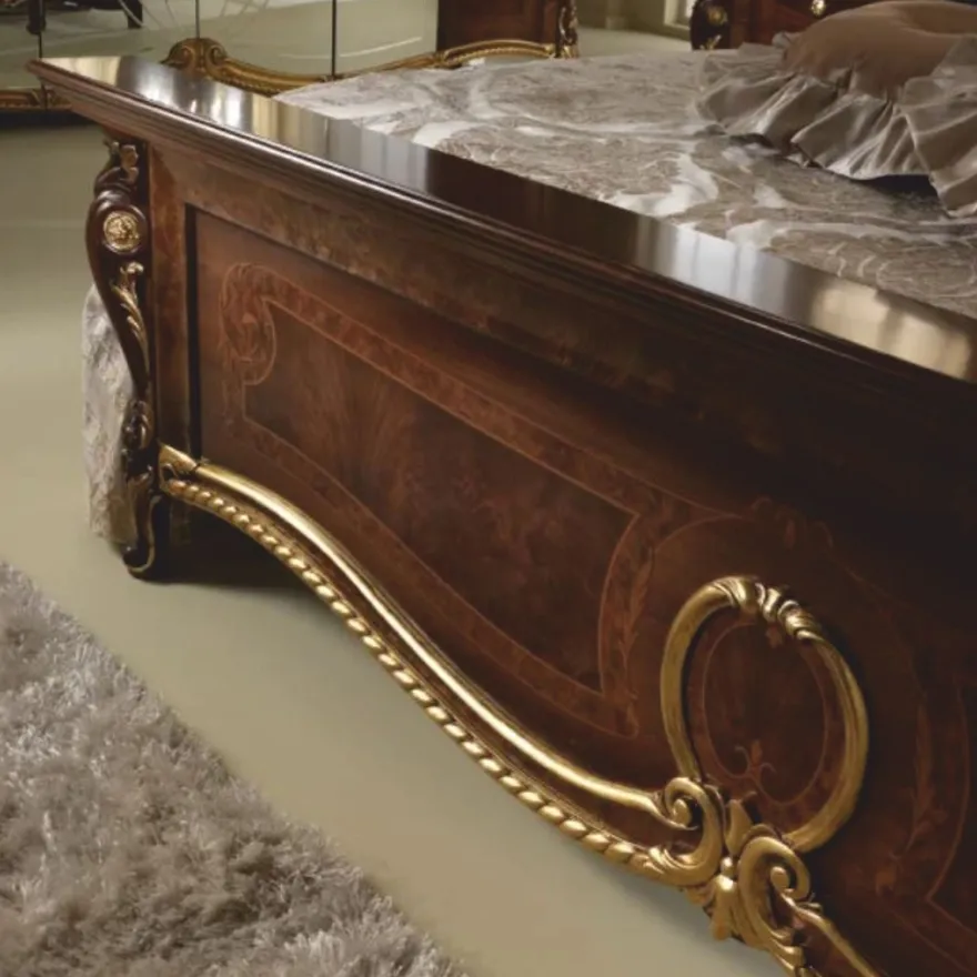 Casa Padrino Luxus Barock Doppelbett Dunkelbraun / Gold - Barock Möbel - Made in Italy