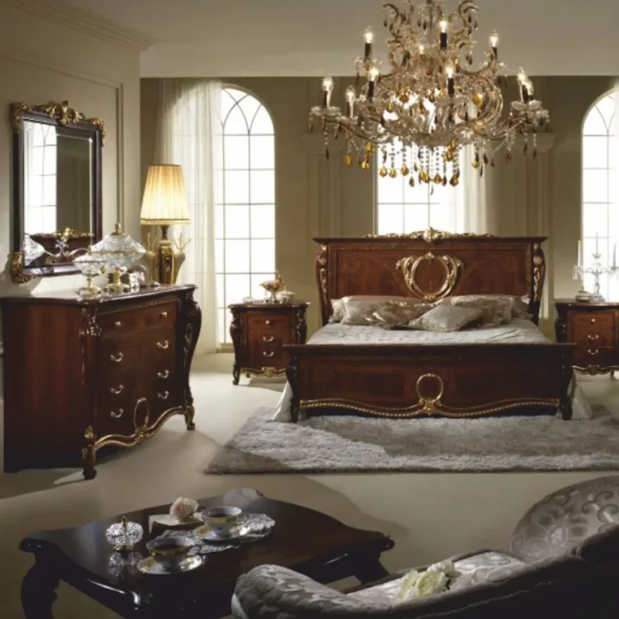 Casa Padrino Luxus Barock Doppelbett Dunkelbraun / Gold - Barock Möbel - Made in Italy