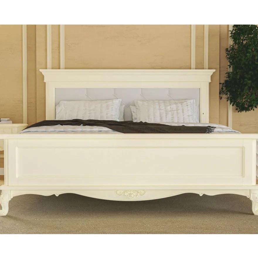 Casa Padrino Luxus Barock Doppelbett Creme - Prunkvolle Barockstil Schlafzimmer Möbel